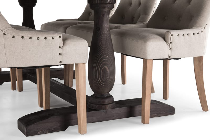 Dijon Spisegruppe 200 cm Rektangulær med 6 Viktoria Stole - Vintage Træ / Beige Træ - Møbler - Borde - Spisebordssæt