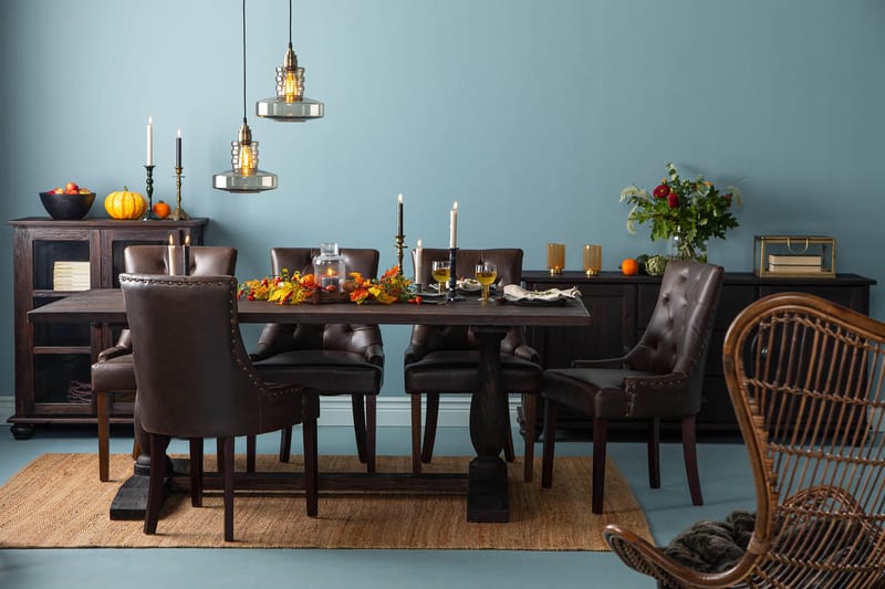 Dijon Spisegruppe 200 cm Rektangulært udtrækkeligt bord med 6 Stole - Vintage Træ / Brun PU - Møbler - Borde - Spisebordssæt