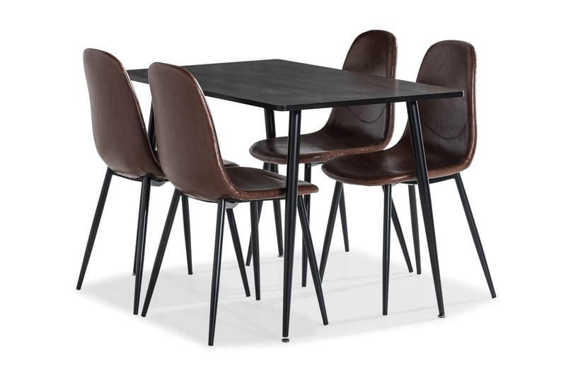 Dining table, Indian oak 4 Dining  chair, brown pu - Møbler - Borde - Spisebordssæt