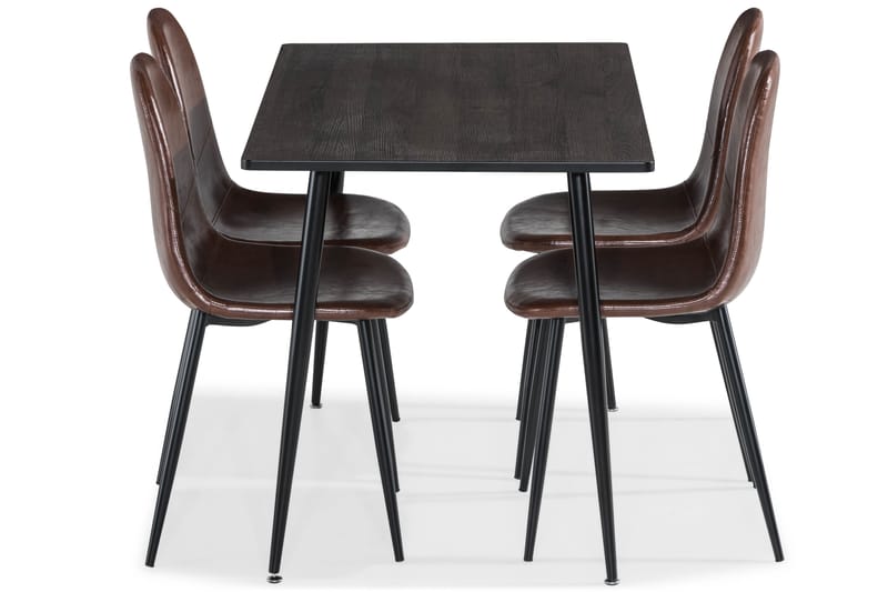 Dining table, Indian oak 4 Dining  chair, brown pu - Møbler - Borde - Spisebordssæt