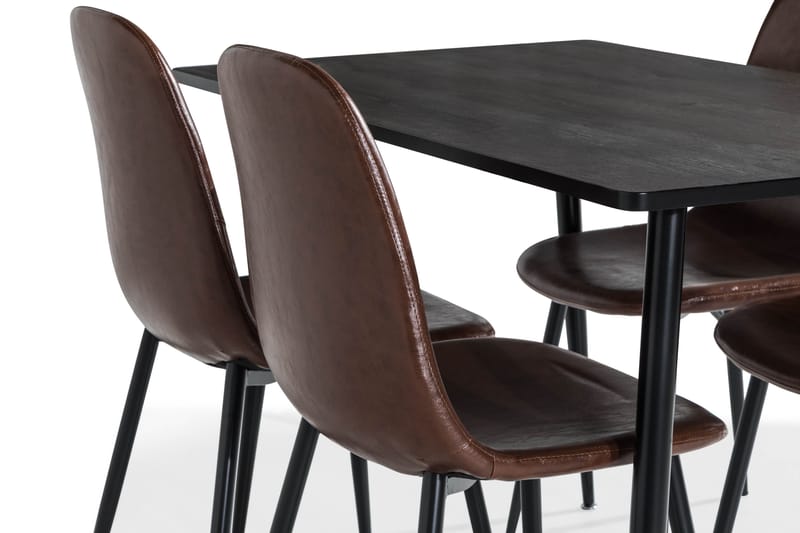 Dining table, Indian oak 4 Dining  chair, brown pu - Møbler - Borde - Spisebordssæt