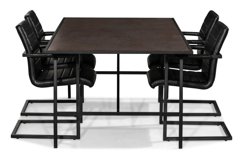 Dipali Spisebordssæt med 4 House Stole - Sort/PU/Vintage Sort - Spisebordssæt