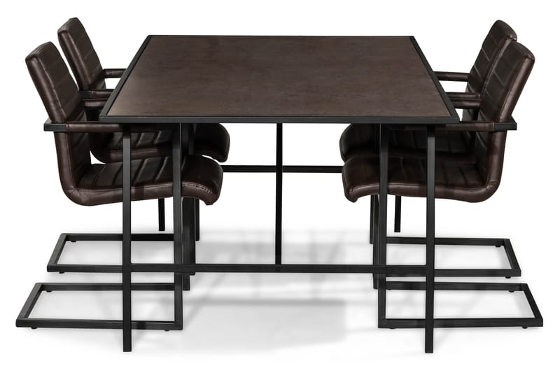 Dipali Spisebordssæt med 4 House Stole - Sort/Vintage Mørkebrun - Spisebordssæt