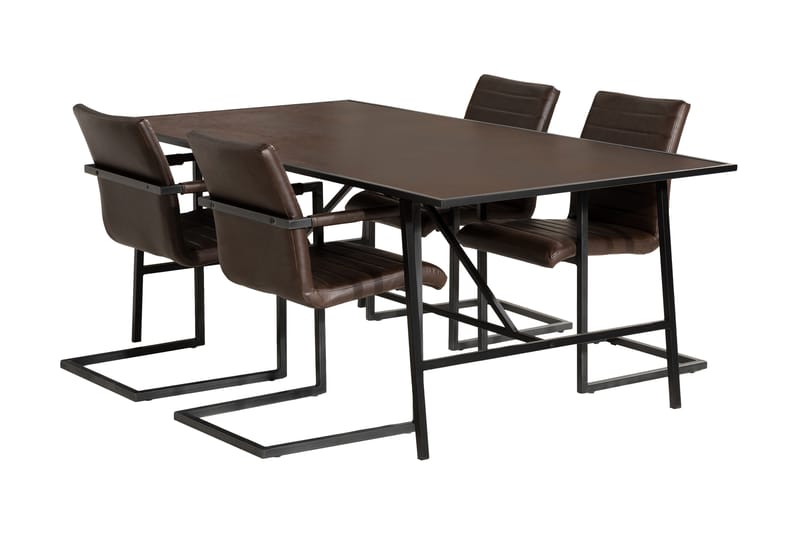 Dipali Spisebordssæt med 4 House Stole - Sort/Vintage Mørkebrun - Spisebordssæt