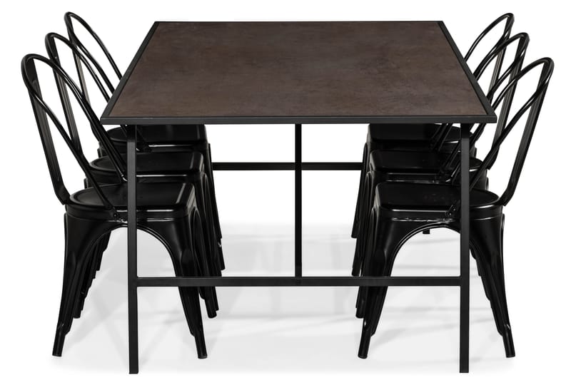 Dipali Spisebordssæt med 6 Amparo Stole - Sort/Brun - Spisebordssæt