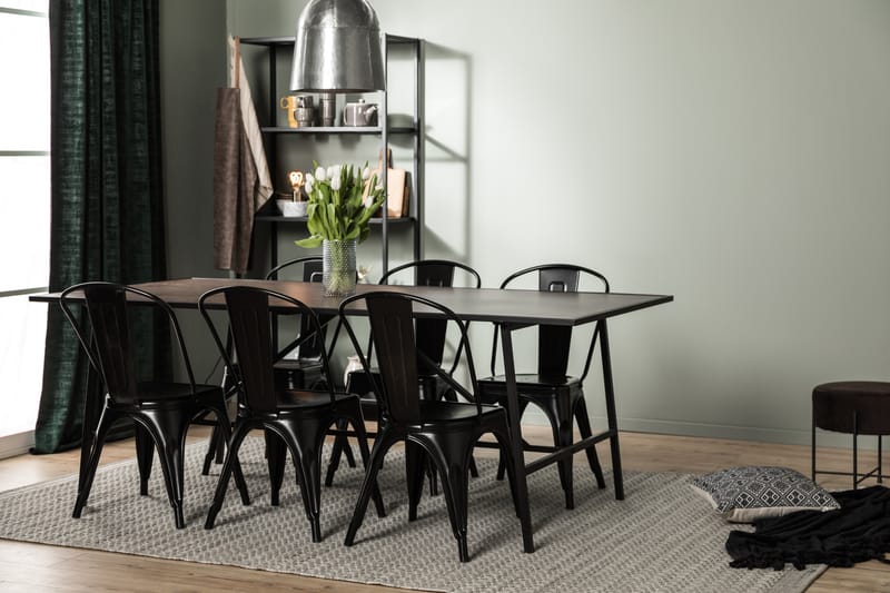 Dipali Spisebordssæt med 6 Amparo Stole - Sort/Brun - Spisebordssæt