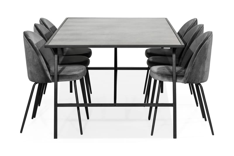Dipali Spisebordssæt med 6 Felipe Stole Velour - Grå/Sort - Spisebordssæt