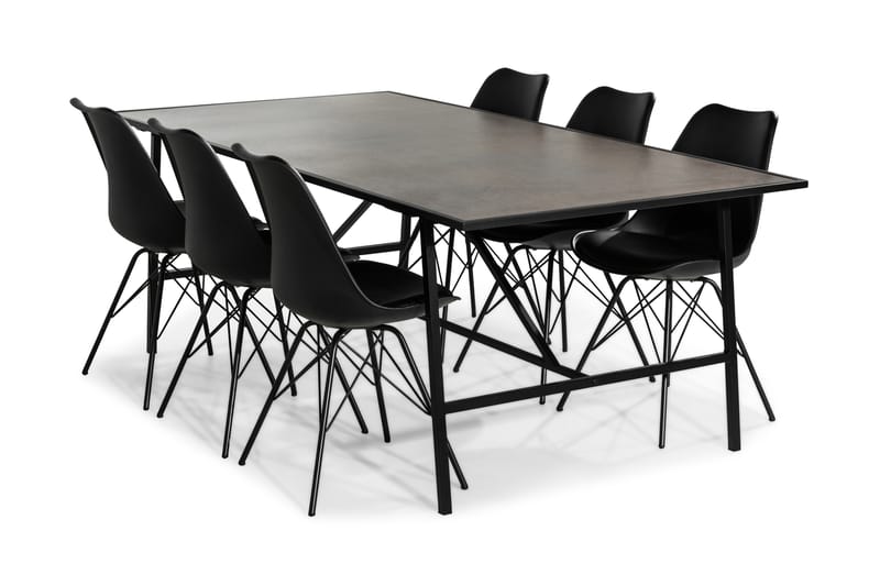 Dipali Spisebordssæt med 6 Shell Stole - Brun/Sort/PU - Spisebordssæt