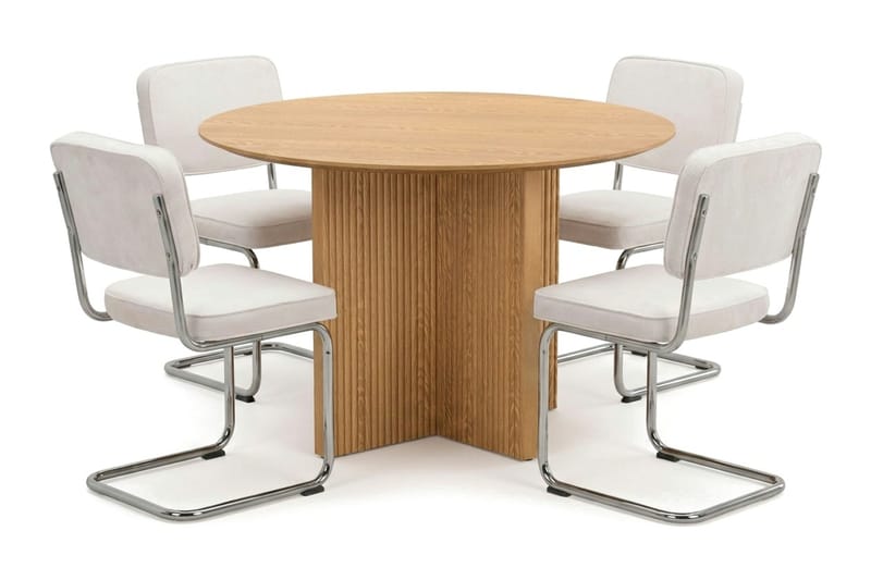 Edda spisegruppe rund 110 cm eg med 4 Milva spisebordsstole, Eg