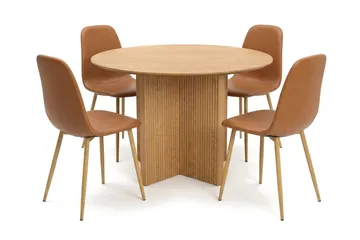 Edda spisegruppe rund 110 cm eg med 4 Nibe spisestole - Eg - Møbler - Borde - Spisebordssæt