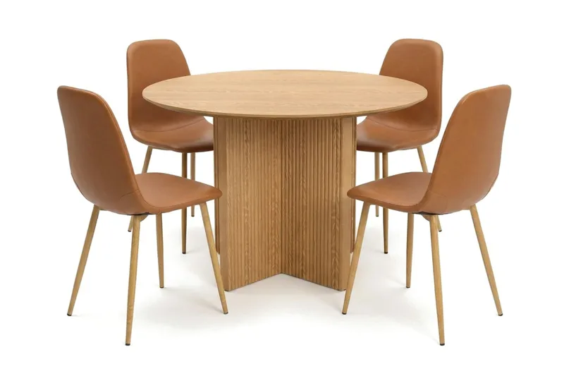 Edda spisegruppe rund 110 cm eg med 4 Nibe spisestole, Eg
