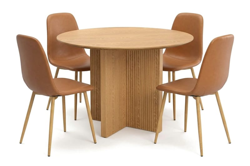 Edda spisegruppe rund 110 cm eg med 4 Nibe spisestole - Eg - Møbler - Borde - Spisebordssæt