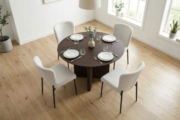 Edda spisegruppe rund 110 cm røget eg med 4 Elsie spisebordsstole - Røget eg/hvid - Møbler - Borde - Spisebordssæt