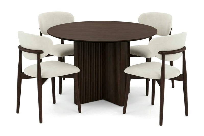 Edda spisegruppe rund 110 cm røget eg med 4 Molly spisebordsstole, Røget eg