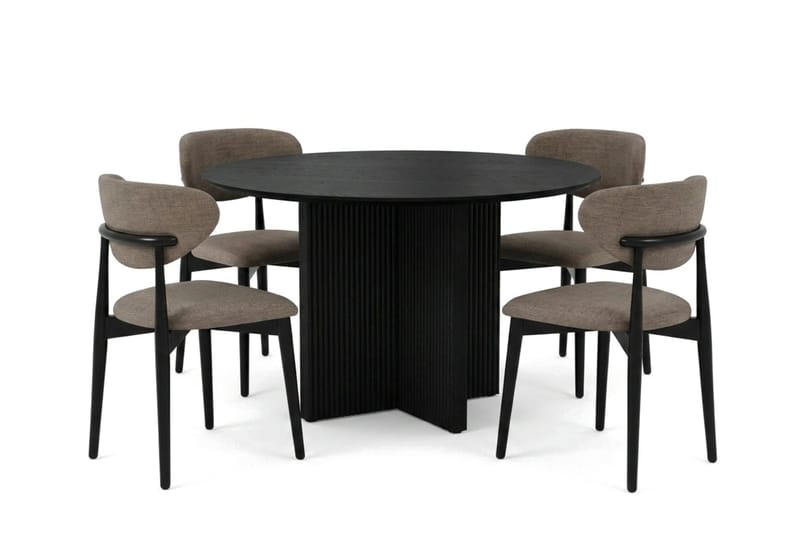 Edda spisegruppe rund 110 cm sort med 4 Molly spisebordsstole, Sort