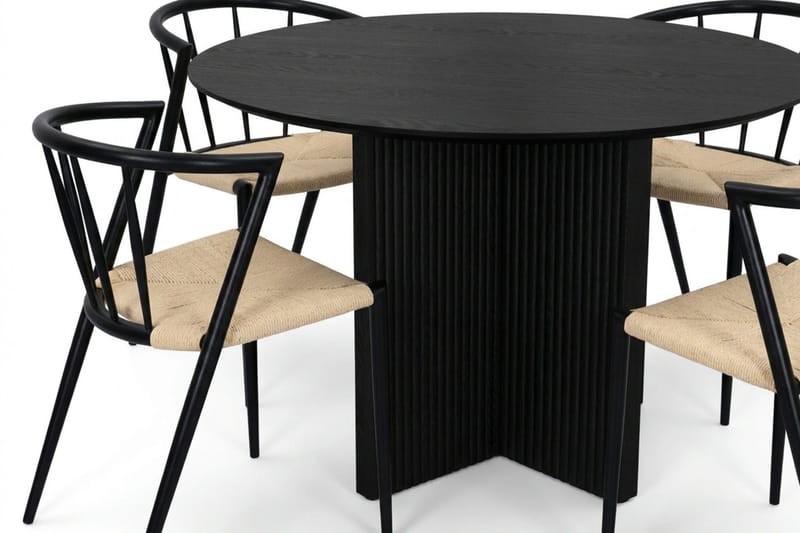Edda spisegruppe rund 110 cm Sort med 4 Winston spisestole - Sort - Møbler - Borde - Spisebordssæt