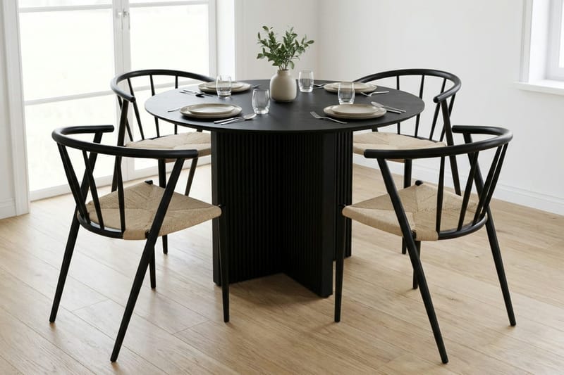 Edda spisegruppe rund 110 cm Sort med 4 Winston spisestole - Sort - Møbler - Borde - Spisebordssæt