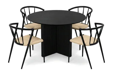 Edda spisegruppe rund 110 cm Sort med 4 Winston spisestole - Sort - Møbler - Borde - Spisebordssæt