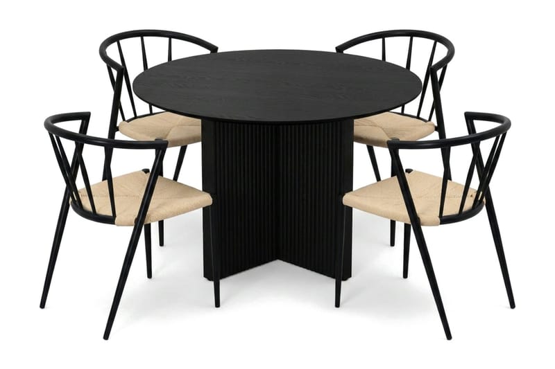 Edda spisegruppe rund 110 cm Sort med 4 Winston spisestole - Sort - Møbler - Borde - Spisebordssæt
