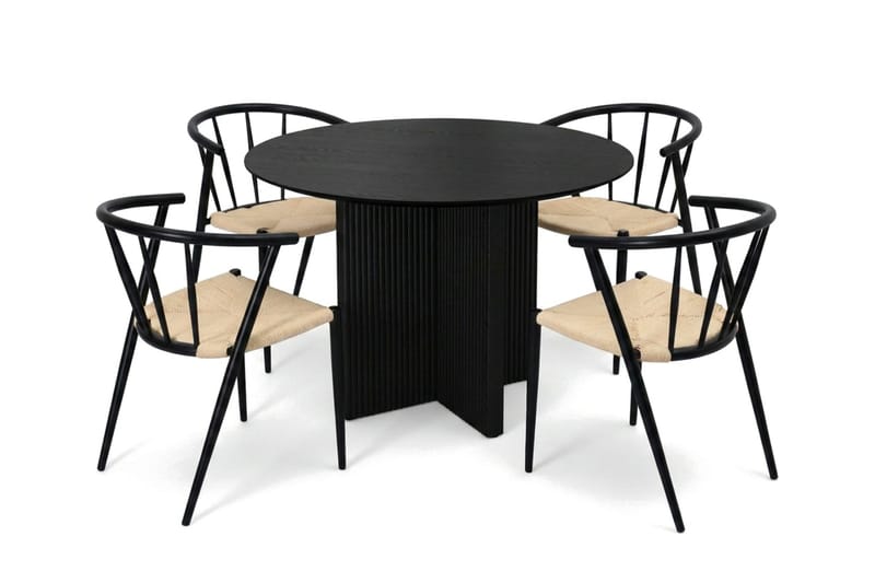 Edda spisegruppe rund 110 cm Sort med 4 Winston spisestole, Sort