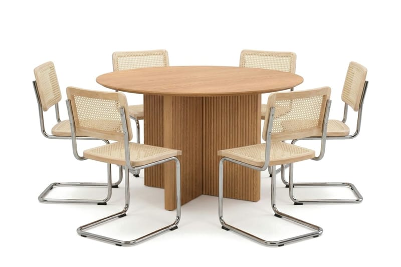 Edda spisegruppe rund 130 cm eg med 6 Build spisebordsstole, Eg