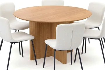 Edda spisegruppe rund 130 cm Eg med 6 Katy spisestole - Eg - Møbler - Borde - Spisebordssæt
