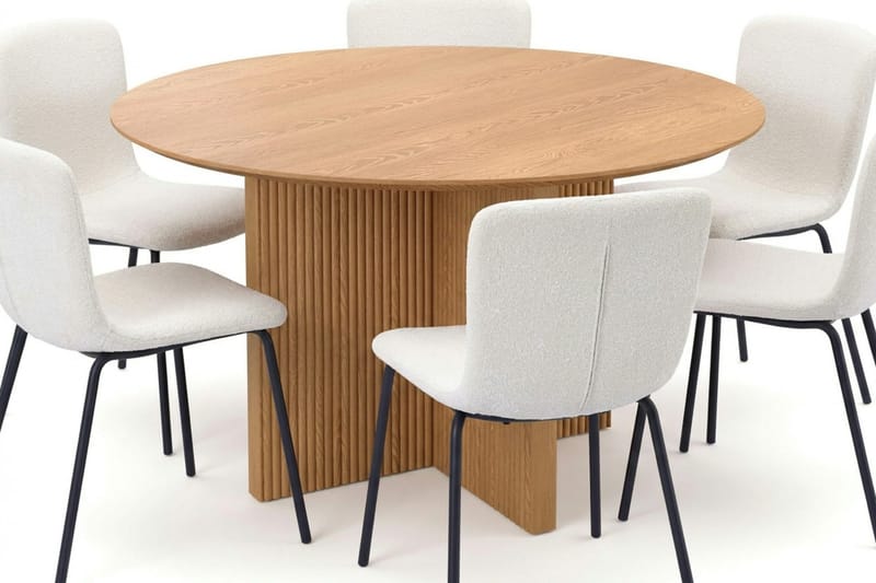 Edda spisegruppe rund 130 cm Eg med 6 Katy spisestole - Eg - Møbler - Borde - Spisebordssæt