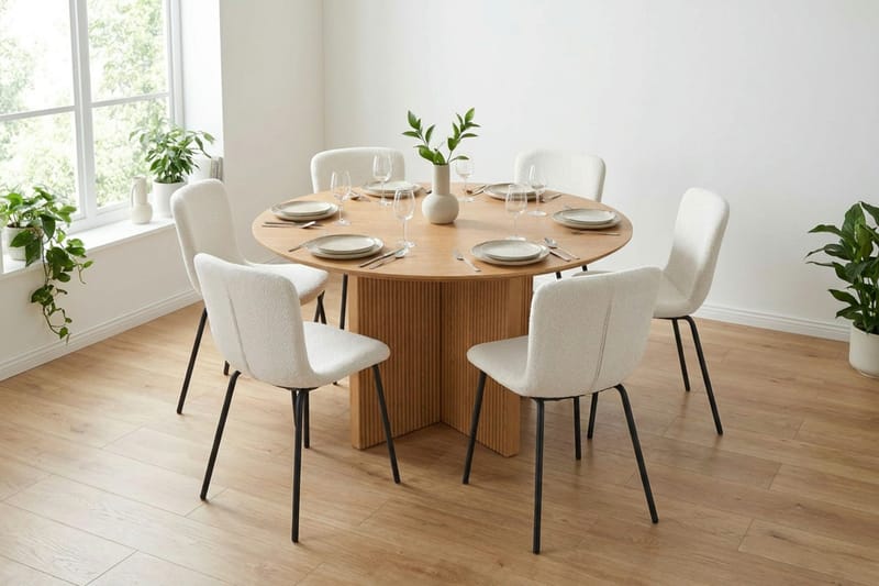 Edda spisegruppe rund 130 cm Eg med 6 Katy spisestole - Eg - Møbler - Borde - Spisebordssæt