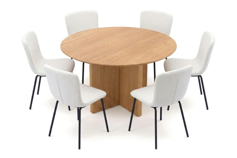 Edda spisegruppe rund 130 cm Eg med 6 Katy spisestole - Eg - Møbler - Borde - Spisebordssæt