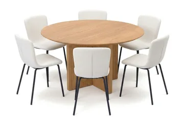 Edda spisegruppe rund 130 cm Eg med 6 Katy spisestole - Eg - Møbler - Borde - Spisebordssæt