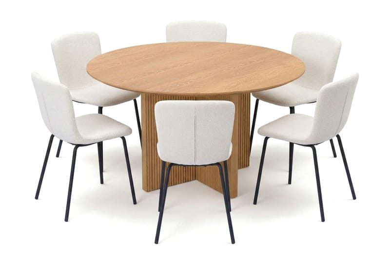 Edda spisegruppe rund 130 cm Eg med 6 Katy spisestole, Eg