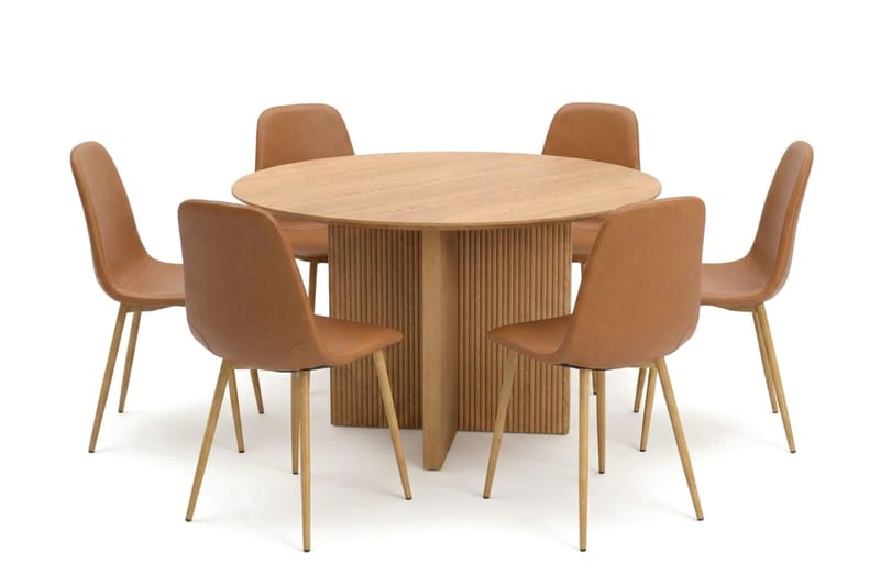 Edda spisegruppe rund 130 cm Eg med 6 Nibe spisestole, Eg