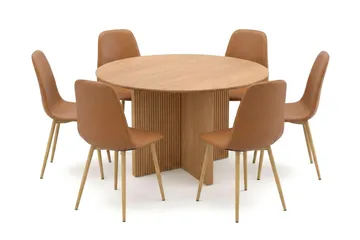Edda spisegruppe rund 130 cm Eg med 6 Nibe spisestole - Eg - Møbler - Borde - Spisebordssæt