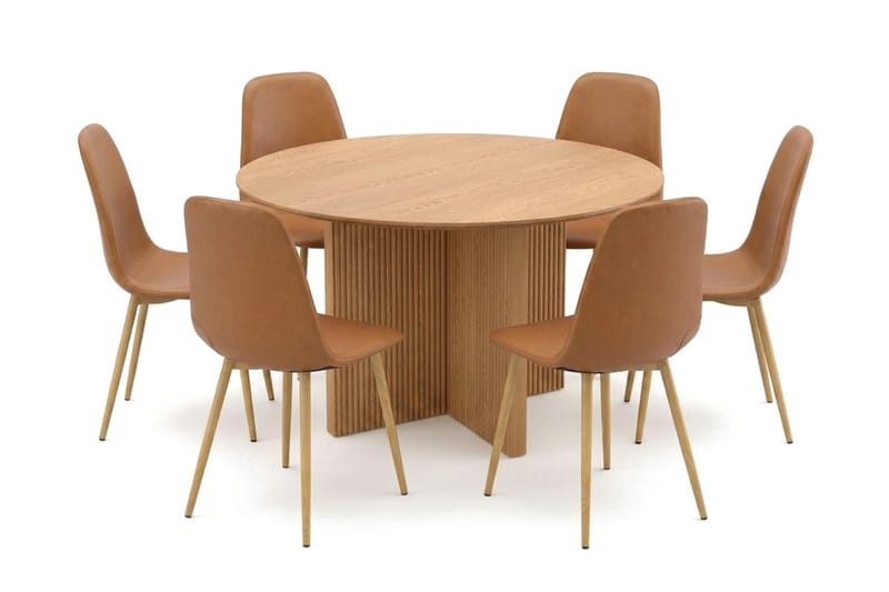 Edda spisegruppe rund 130 cm Eg med 6 Nibe spisestole - Eg - Møbler - Borde - Spisebordssæt