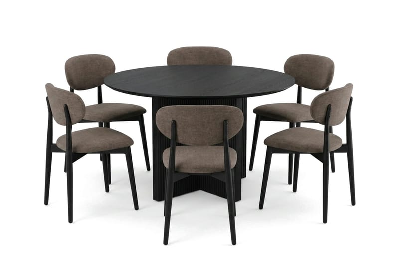 Edda spisegruppe rund 130 cm sort med 6 Molly spisebordsstole - Sort - Møbler - Borde - Spisebordssæt