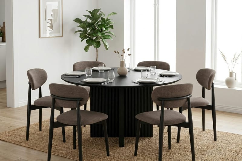 Edda spisegruppe rund 130 cm sort med 6 Molly spisebordsstole - Sort - Møbler - Borde - Spisebordssæt