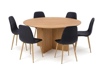 Edda spisegruppe rund 150 cm eg med 6 Nibe spisestole - Eg - Møbler - Borde - Spisebordssæt