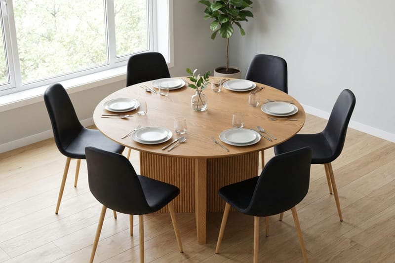 Edda spisegruppe rund 150 cm eg med 6 Nibe spisestole - Eg - Møbler - Borde - Spisebordssæt