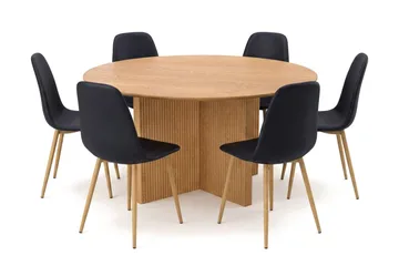 Edda spisegruppe rund 150 cm eg med 6 Nibe spisestole - Eg - Møbler - Borde - Spisebordssæt
