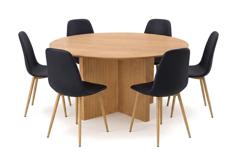 Edda spisegruppe rund 150 cm eg med 6 Nibe spisestole - Eg - Møbler - Borde - Spisebordssæt
