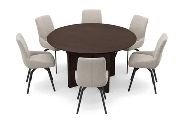 Edda spisegruppe rund 150 cm røget eg med 6 Mora spisestole - Røget eg - Møbler - Borde - Spisebordssæt