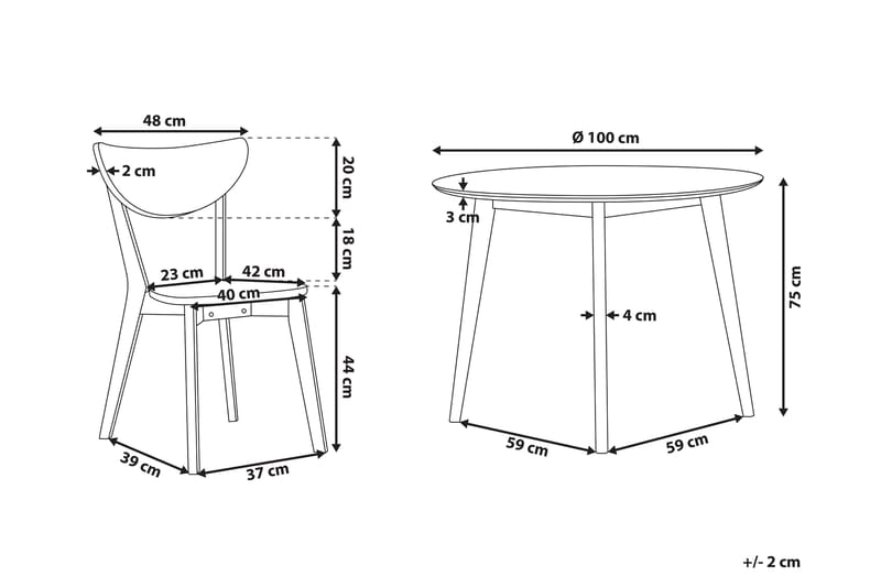 Emeroo Spisebordssæt 100 cm Inkl 4 Stole - Hvid - Spisebordssæt