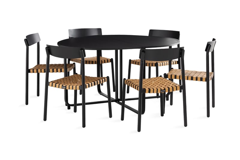 Flippy spisebordssæt + 6 spænde spisestole - Sort - Spisebordssæt