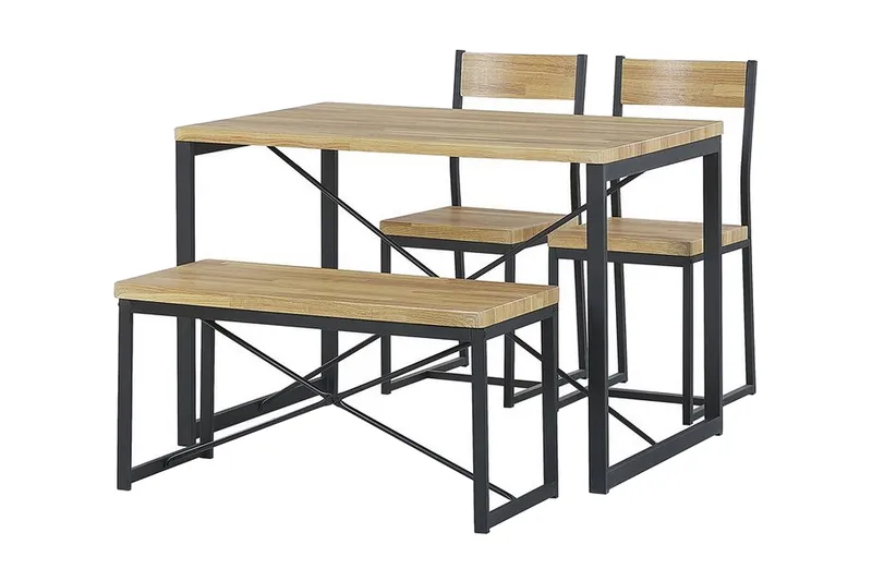 Flixton Spisebordssæt 110 cm Inkl 2 stole + Bænk, Lysebrun/Sort