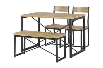 Flixton Spisebordssæt 110 cm Inkl 2 stole + Bænk - Lysebrun/Sort - Møbler - Borde - Spisebordssæt