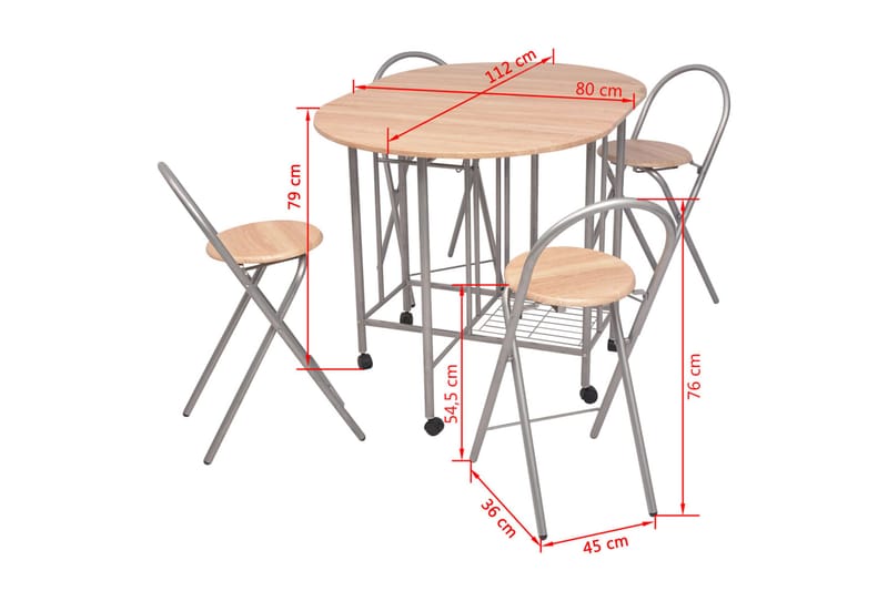 Foldbart Spisebordssæt I 5 Dele Mdf - Beige - Møbler - Borde - Spisebordssæt