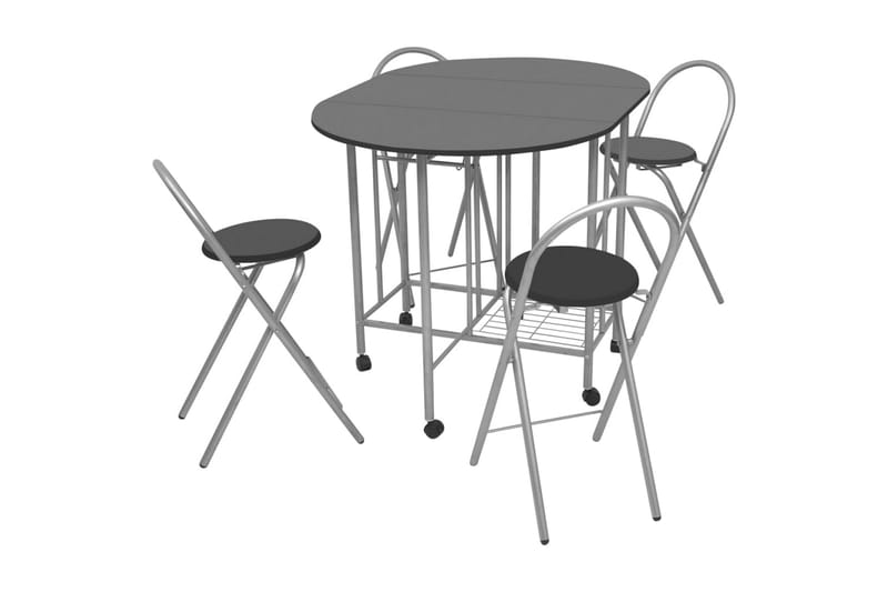 Foldbart Spisebordssæt I 5 Dele Mdf Sort - Sort - Spisebordssæt