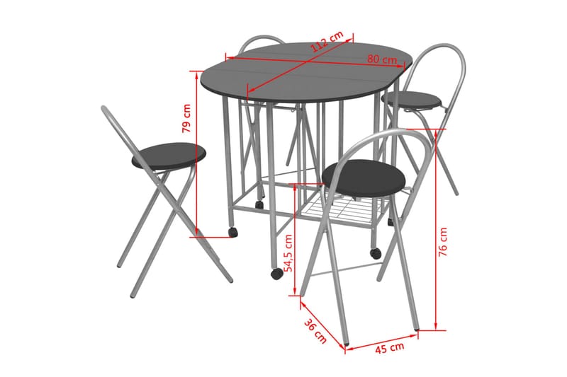 Foldbart Spisebordssæt I 5 Dele Mdf Sort - Sort - Spisebordssæt