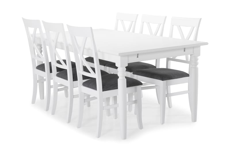 Hampton Spisebord med 6 stk Hartford Stole - Hvid - Spisebordssæt