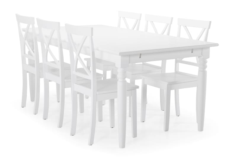Hampton Spisebord med 6 stk Mirimar Stole - Hvid - Spisebordssæt